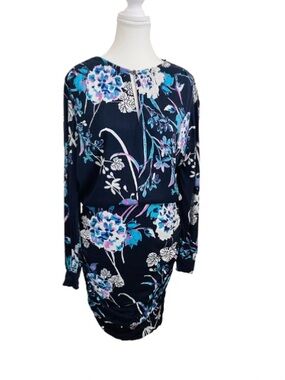 Hale Bob Navy Floral Sheath Dress Size M - Elegant Career to Cocktail